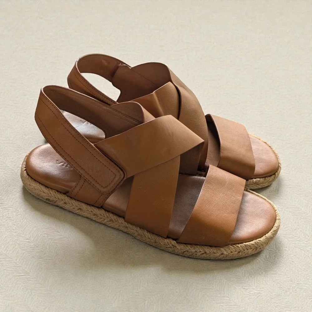 Vince Tenison Leather Espadrille Sandals Hazelnut Slingback Sz 8